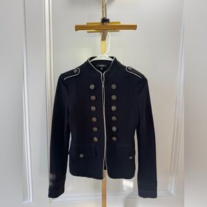 Express Military Style Jacket Black brass Buttons Novelty Piping blazer womens